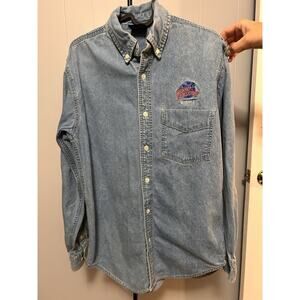 Vintage 1991 Planet Hollywood Shirt Adult Small Denim Button Down Beverly Hills